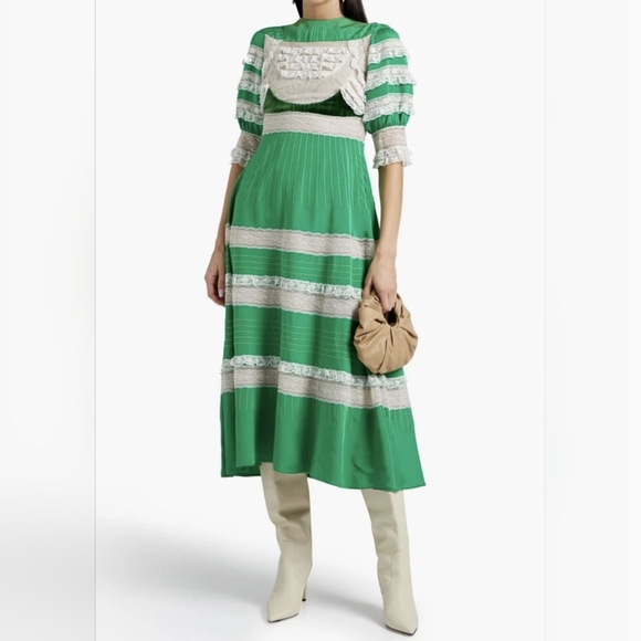 Valentino ruffled tulle and velvet MSRP $8000 silk midi dress, Emerald Green NWT - Picture 13 of 13